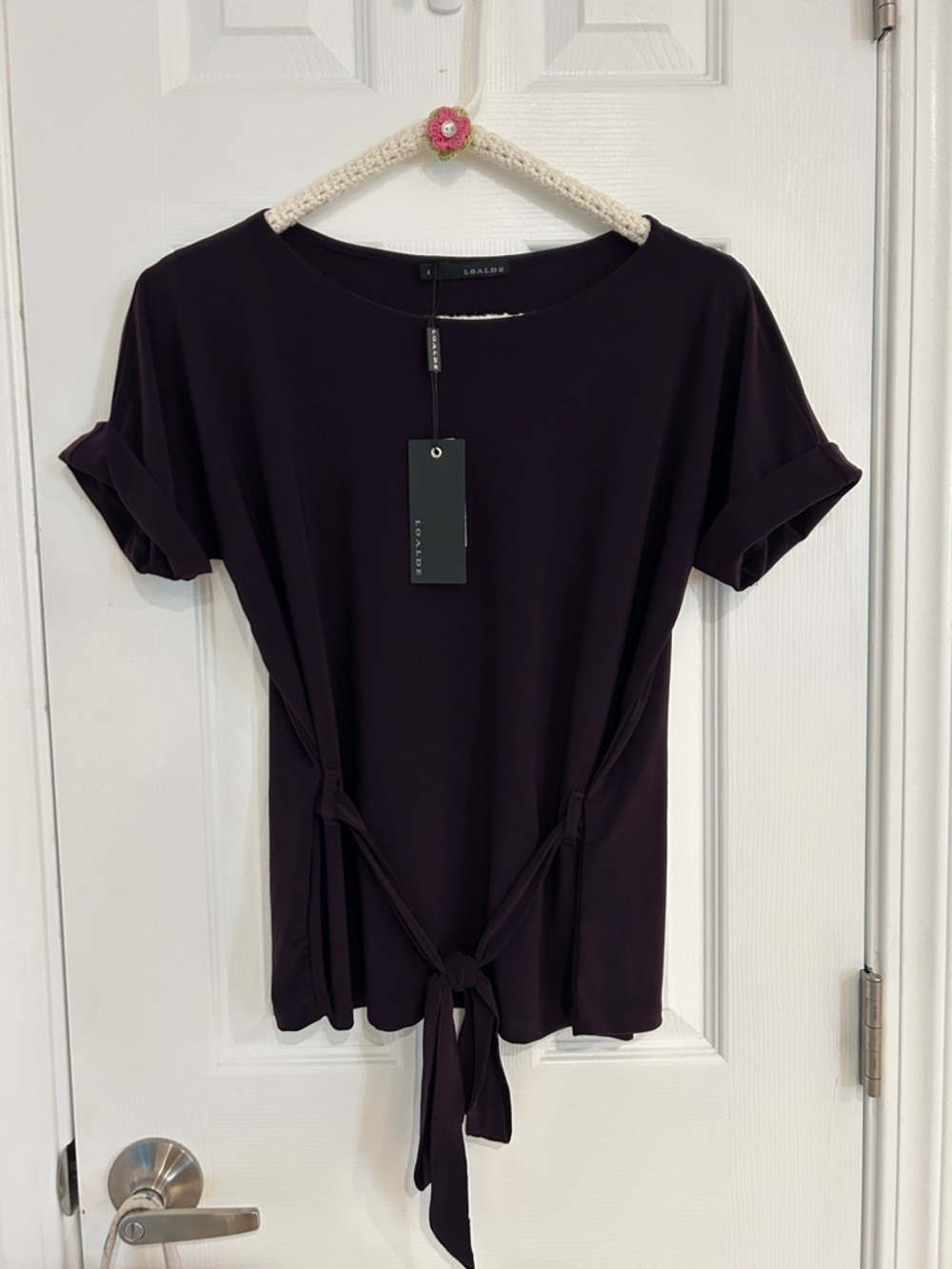 Dark Plum Tie-Front Short Sleeve Top